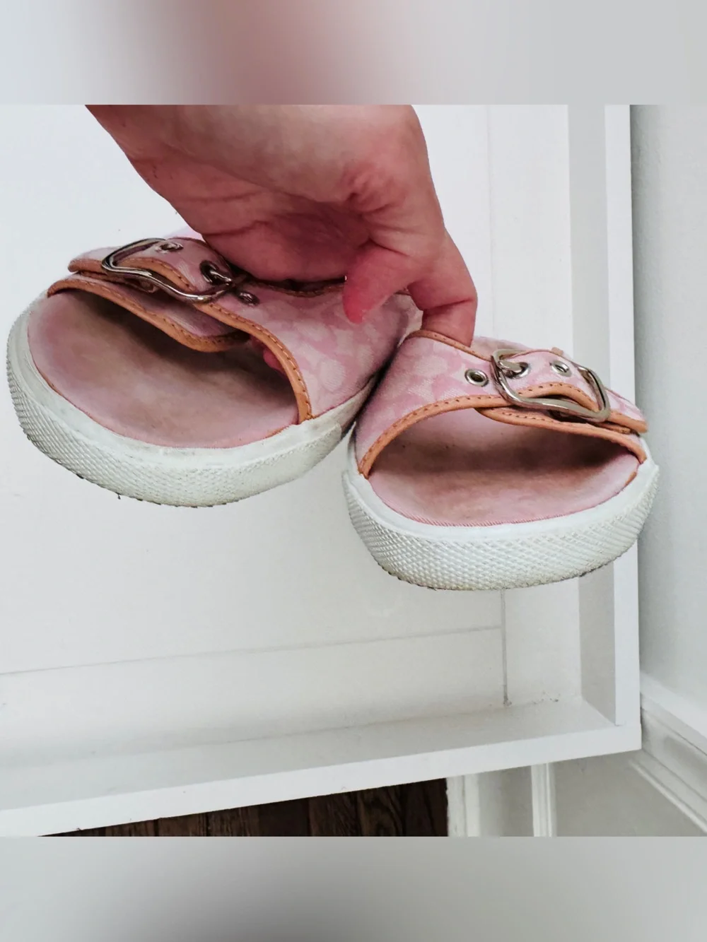 Coach Pink Signature Buckle Slip-On Sandals